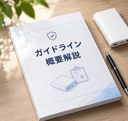 ガイドライン概要解説の冊子とモバイルバッテリー