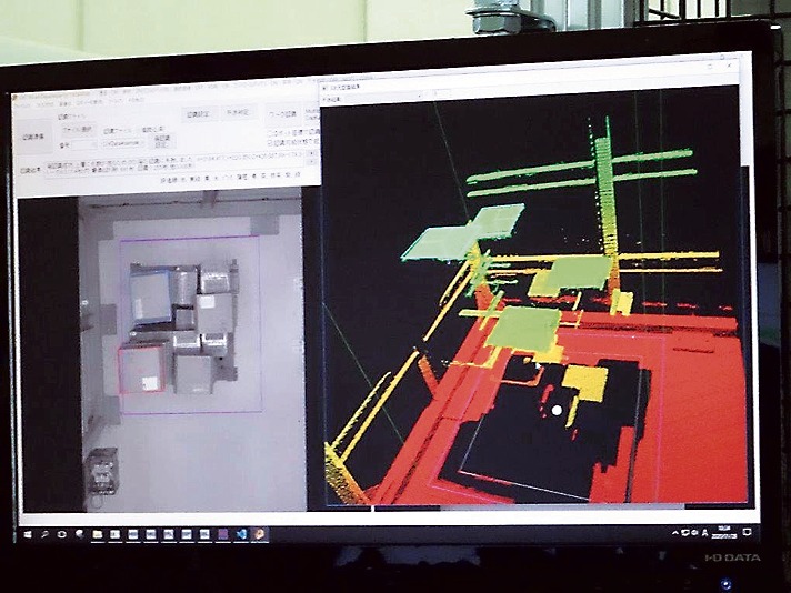 混載段ボール箱デパレタイジングロボットシステムの3次元計測・認識画面