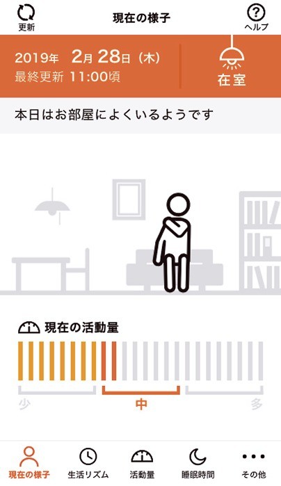 専用アプリの画面。活動量なども確認できる