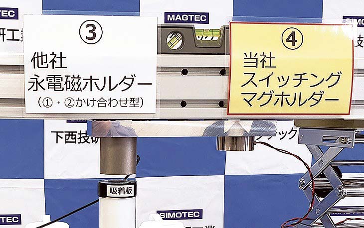 永電磁ホルダーの約半分の厚さ（20ミリメートル）のスイッチングマグホルダー（右）