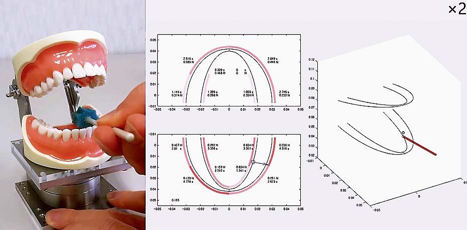 口腔ケアシミュレータ試作品で口腔モデル内側をブラッシングした際の計測結果