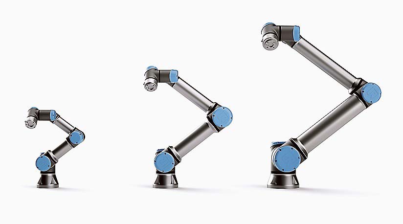 ユニバーサルロボットのラインアップ。可搬重量5キログラムタイプ（中央）の利用が多い