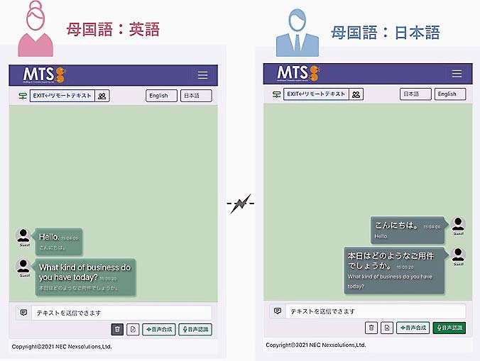 テキスト型の画面。吹き出し方式でテキストのみで会話できる