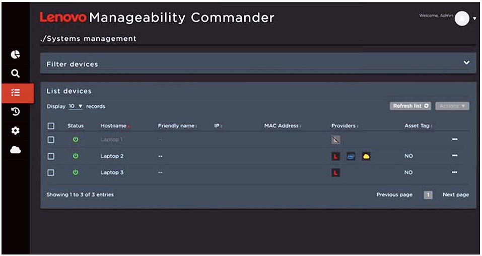 Lenovo Manageability Commanderの画面