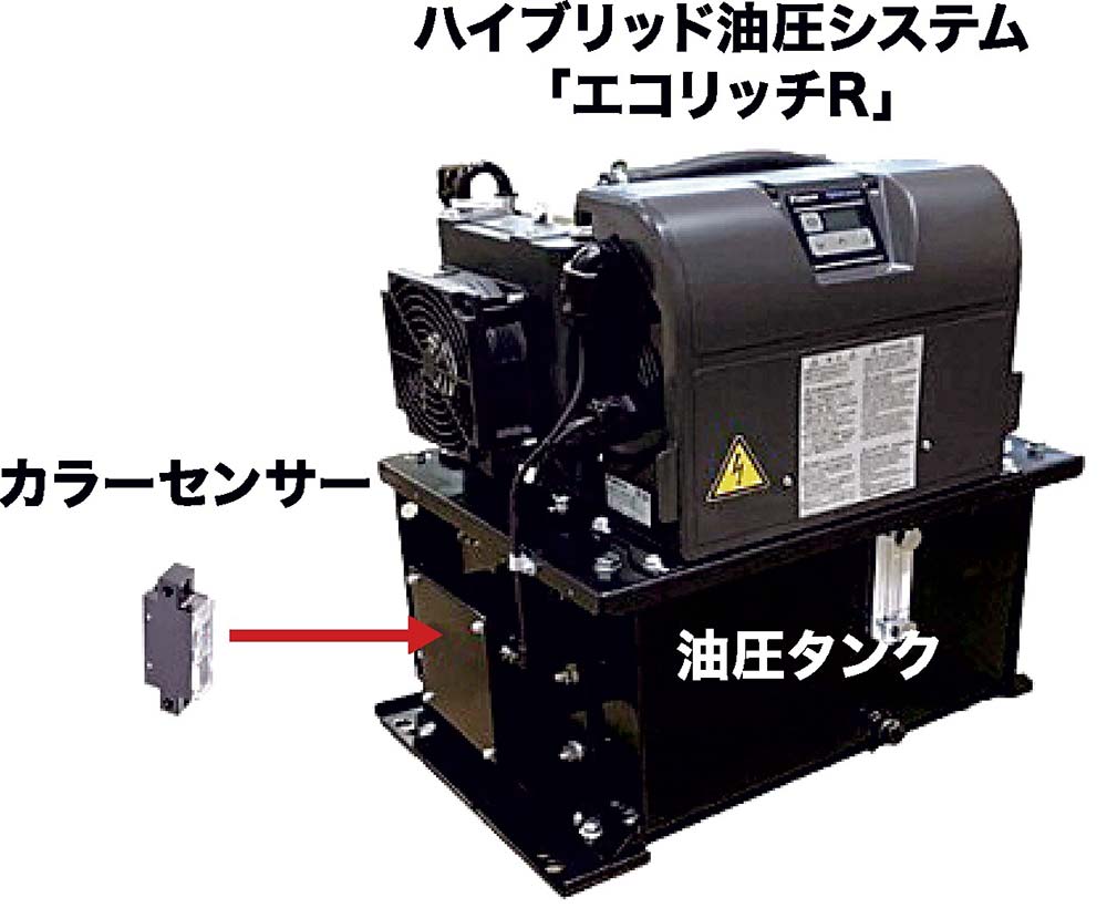 18年からオムロンのカラーセンサーを組み込んで油劣化検出実証実験を行い、11月1日にオムロンのカラーセンサーのオプション対応を始めるダイキン工業のハイブリッド油圧システム「エコリッチR」