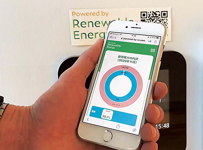 スマホの画面に使用電力の内訳を表示している様子（提供＝日立製作所）