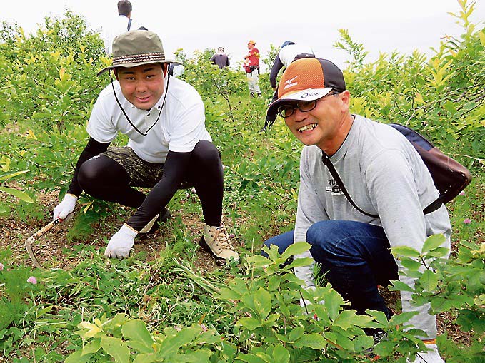 除草作業をする参加者