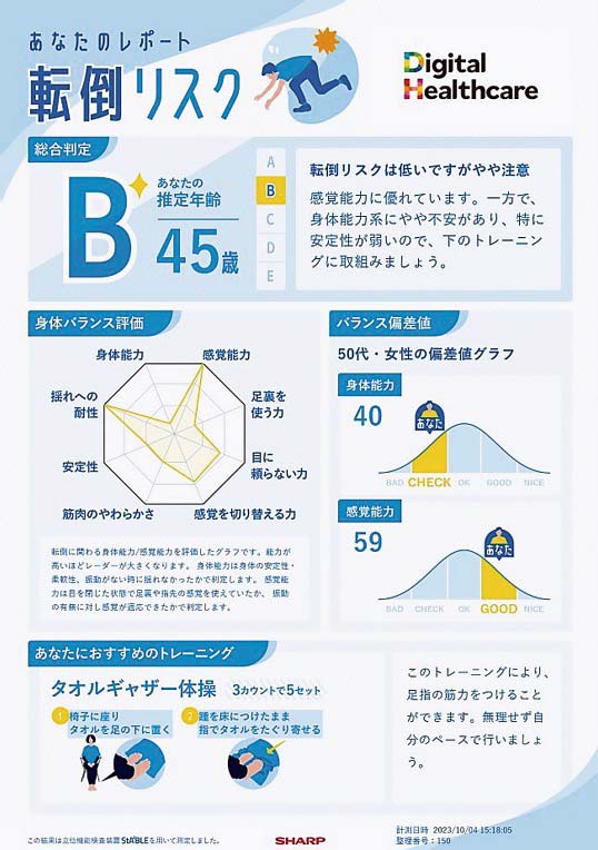 測定した立位年齢を基に適切な改善プログラムを提案