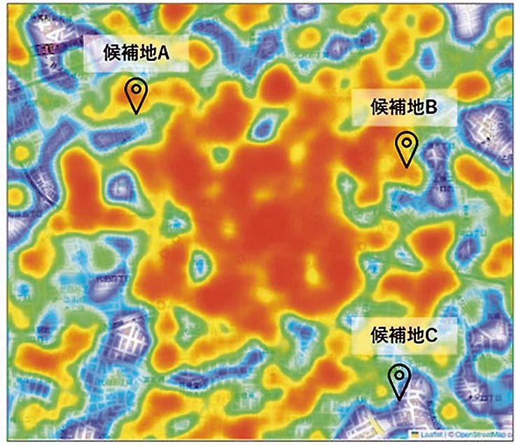 店舗開発支援パックの商圏内の可視化画面のイメージ