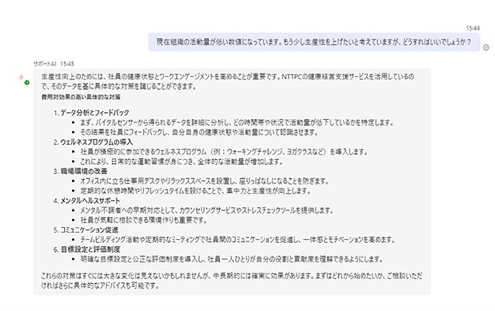 健康経営アドバイザーAIが提案する対策の出力イメージ
