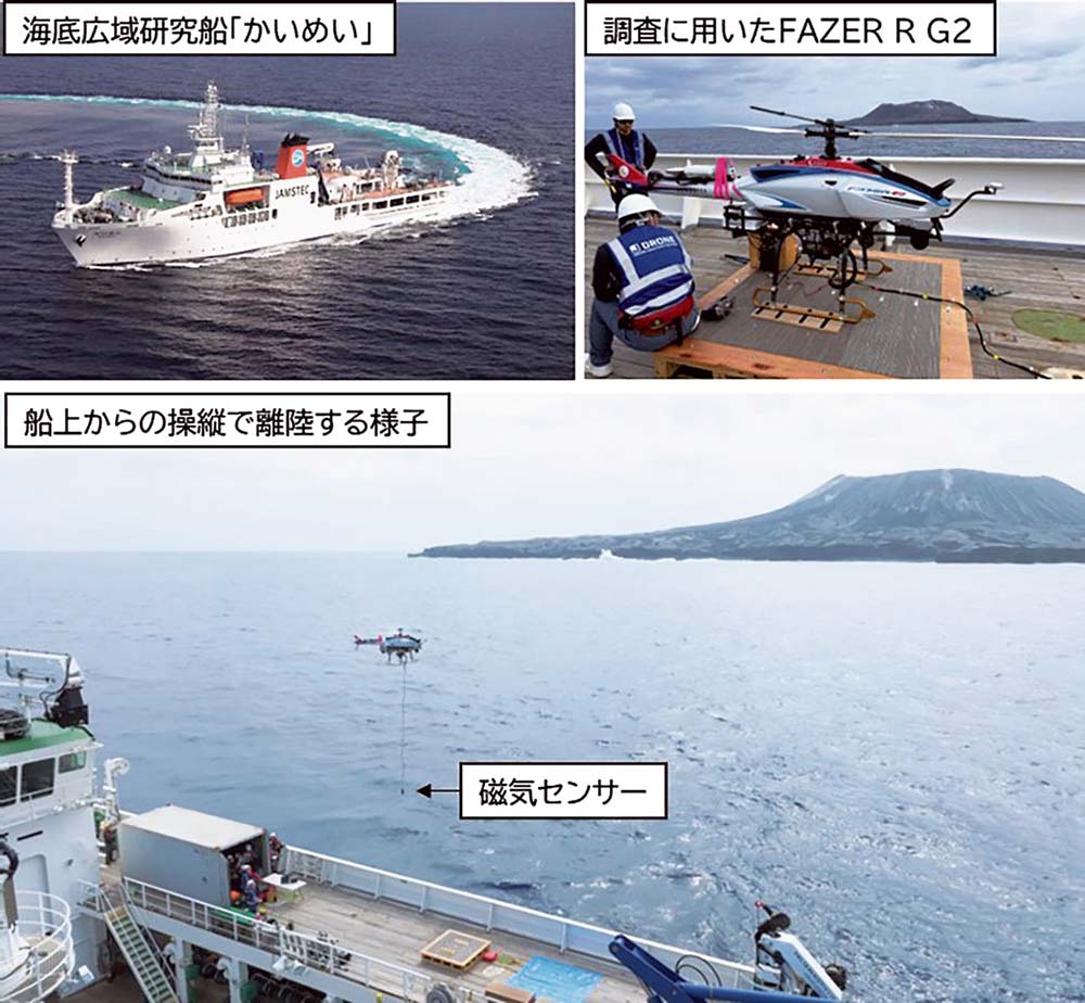 観測で使用した「かいめい」と無人ヘリ