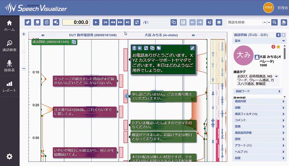 通話のやりとりは時系列で振り返ることができる