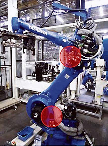 全固体電池を搭載した産業用ロボット（丸の位置に全固体電池の電源モジュールを搭載）