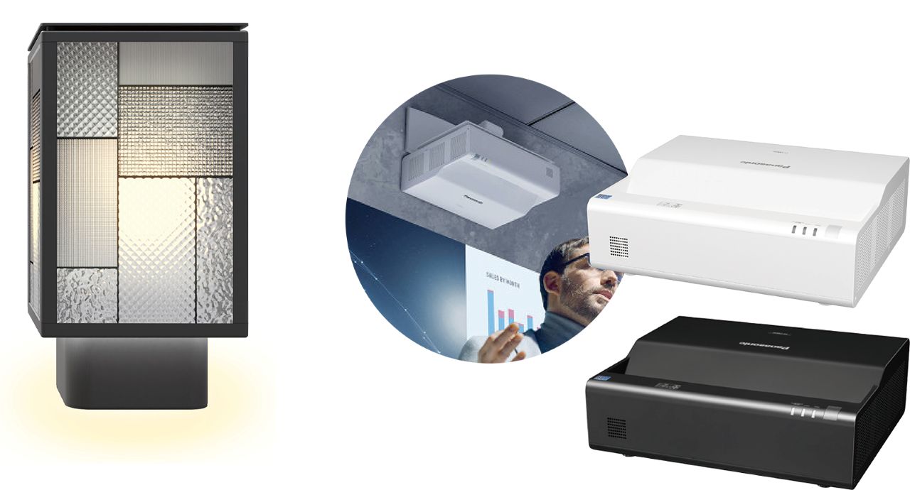 空間を作り出すテクノロジーの例(左:ランターナ 右:短焦点プロジェクタ)