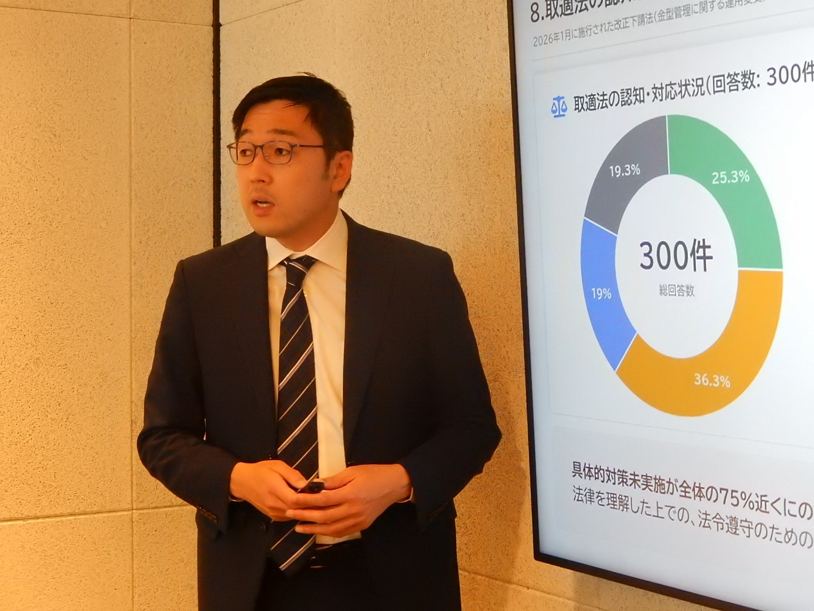 サプライヤー実態調査の結果を説明する五十嵐氏